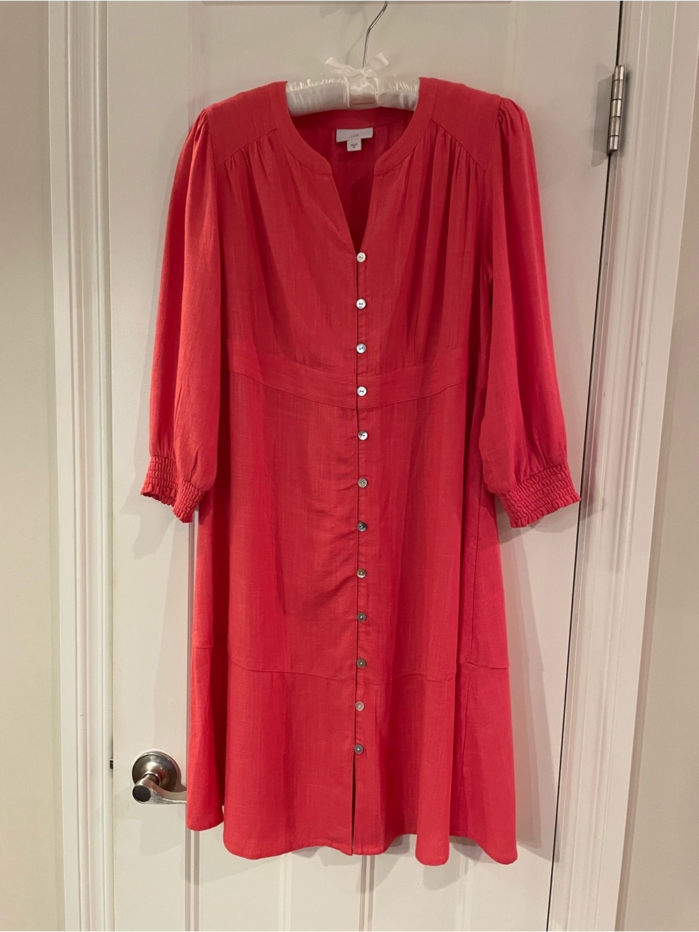 J. Jill Coral Button-Front Knee Length Dress